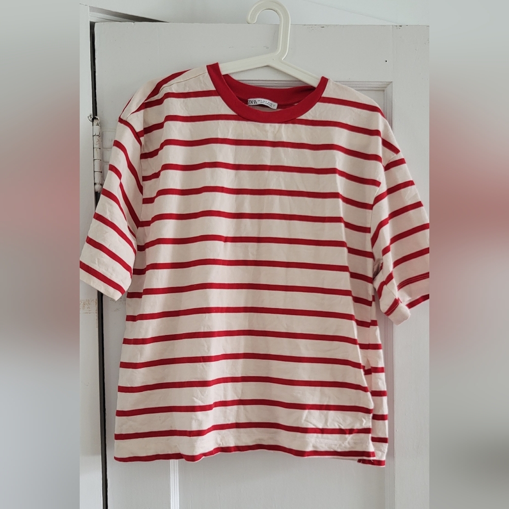 Zara Red and White Striped Tee